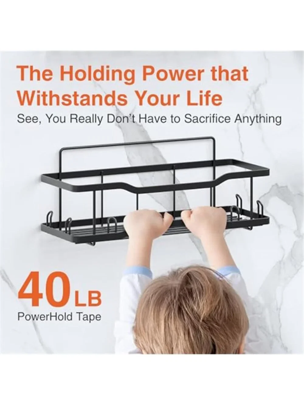 Black Shower Caddy Organizer Adhesive No Drill Stainless Steel Bathroom Shelf